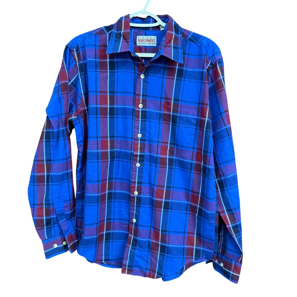 Great‎ Northwest Sportswear Mens Plaid Button Up Shirt Medium Blue Red